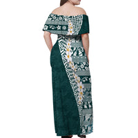Hawaii Plumeria Tribal Vintage Off Shoulder Maxi Dress Special Turquoise LT03 - Polynesian Pride