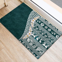 Hawaii Plumeria Tribal Vintage Rubber Doormat Special Turquoise