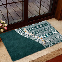 Hawaii Plumeria Tribal Vintage Rubber Doormat Special Turquoise