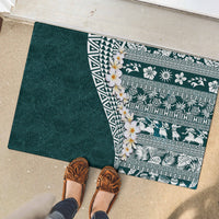 Hawaii Plumeria Tribal Vintage Rubber Doormat Special Turquoise
