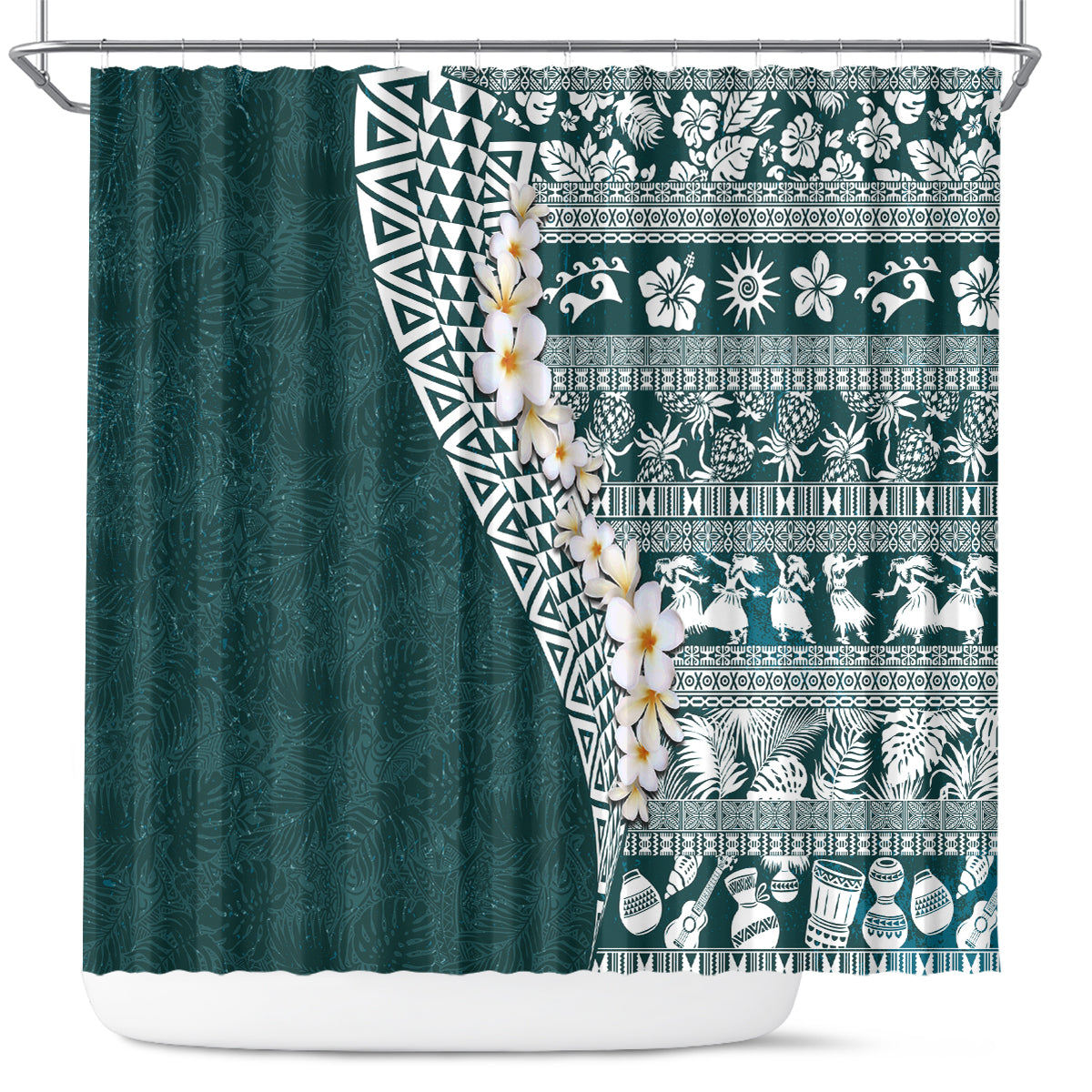 Hawaii Plumeria Tribal Vintage Shower Curtain Special Turquoise