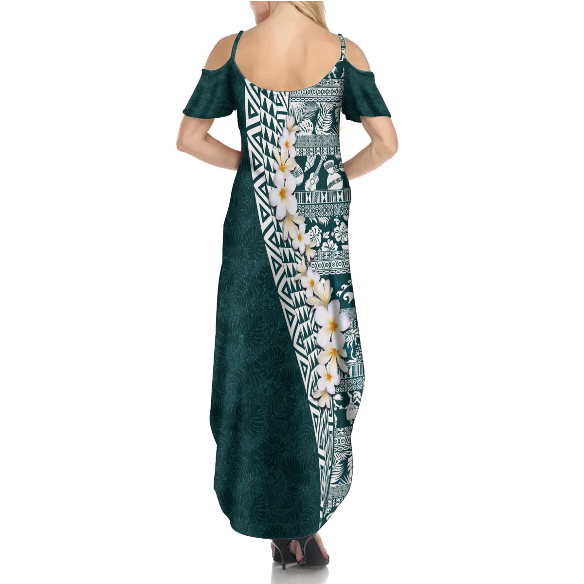 Hawaii Plumeria Tribal Vintage Summer Maxi Dress Special Turquoise LT03 - Polynesian Pride