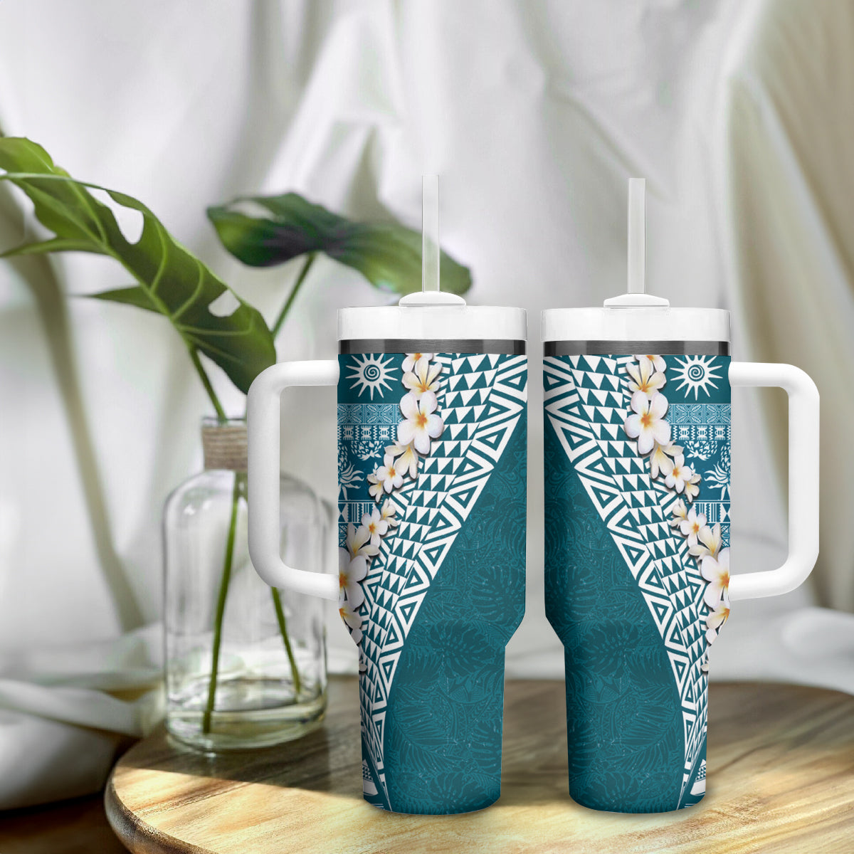 Hawaii Plumeria Tribal Vintage Tumbler With Handle Special Turquoise