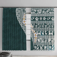 Hawaii Plumeria Tribal Vintage Window Curtain Special Turquoise LT03 With Hooks Turquoise - Polynesian Pride