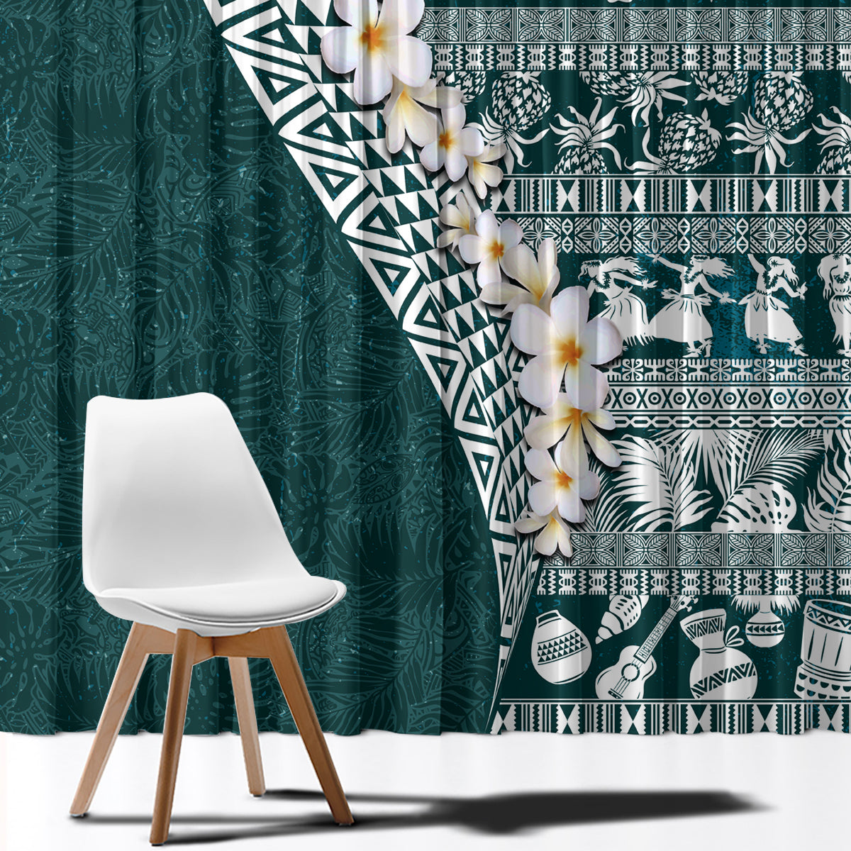 Hawaii Plumeria Tribal Vintage Window Curtain Special Turquoise LT03 - Polynesian Pride