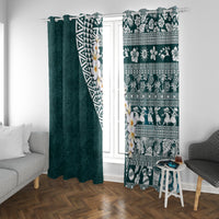 Hawaii Plumeria Tribal Vintage Window Curtain Special Turquoise LT03 With Grommets Turquoise - Polynesian Pride