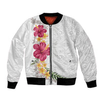 Hawaiian Plumeria and Hibiscus Bomber Jacket White Mode