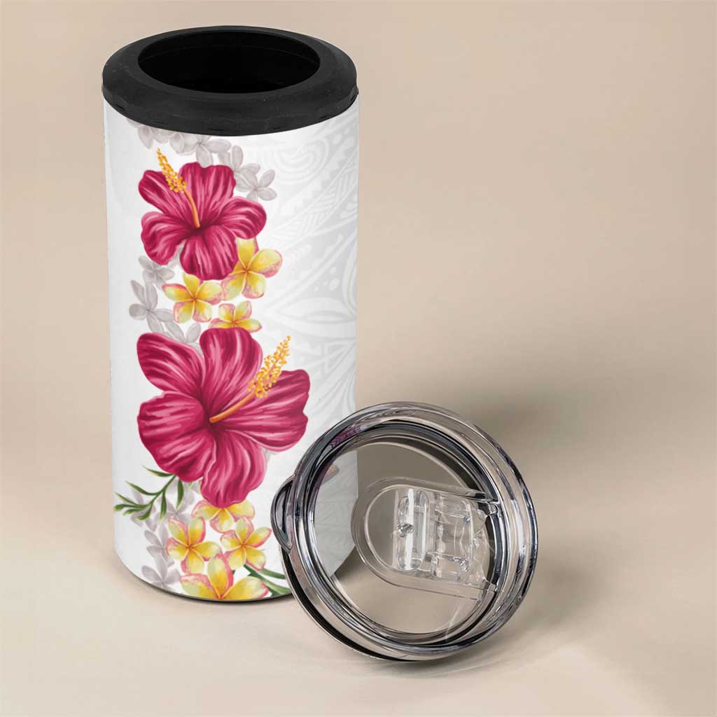 Hawaiian Plumeria and Hibiscus 4 in 1 Can Cooler Tumbler White Mode