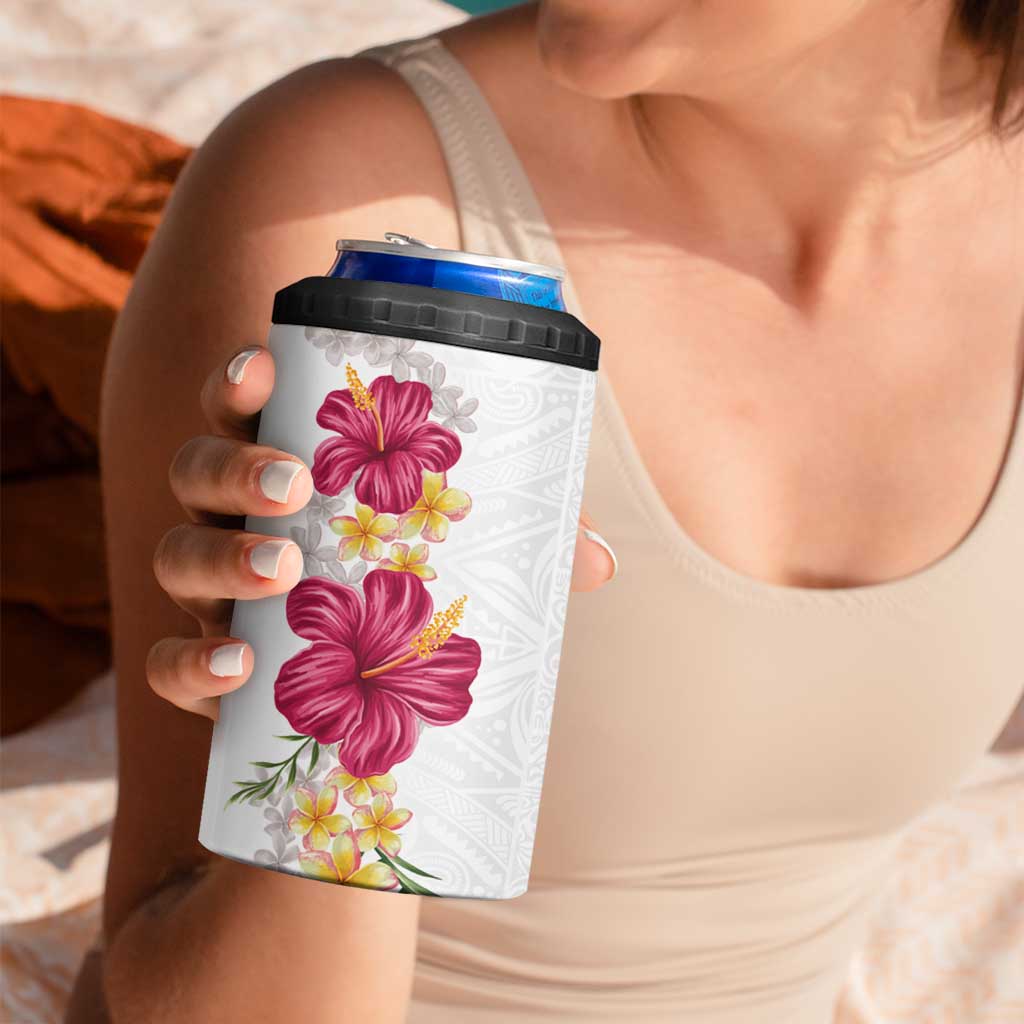 Hawaiian Plumeria and Hibiscus 4 in 1 Can Cooler Tumbler White Mode
