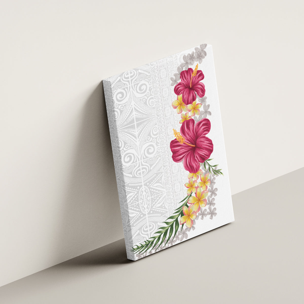 Hawaiian Plumeria and Hibiscus Canvas Wall Art White Mode