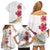 Hawaiian Plumeria and Hibiscus Family Matching Off Shoulder Short Dress and Hawaiian Shirt White Mode