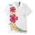 Hawaiian Plumeria and Hibiscus Family Matching Off Shoulder Short Dress and Hawaiian Shirt White Mode