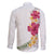 Hawaiian Plumeria and Hibiscus Family Matching Off Shoulder Short Dress and Hawaiian Shirt White Mode