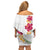 Hawaiian Plumeria and Hibiscus Family Matching Off Shoulder Short Dress and Hawaiian Shirt White Mode