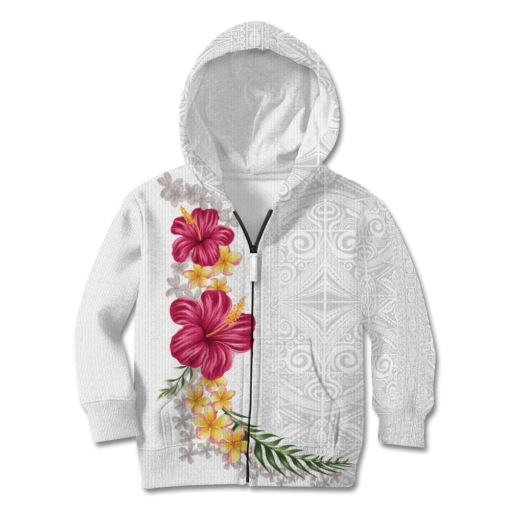 Hawaiian Plumeria and Hibiscus Kid Hoodie White Mode