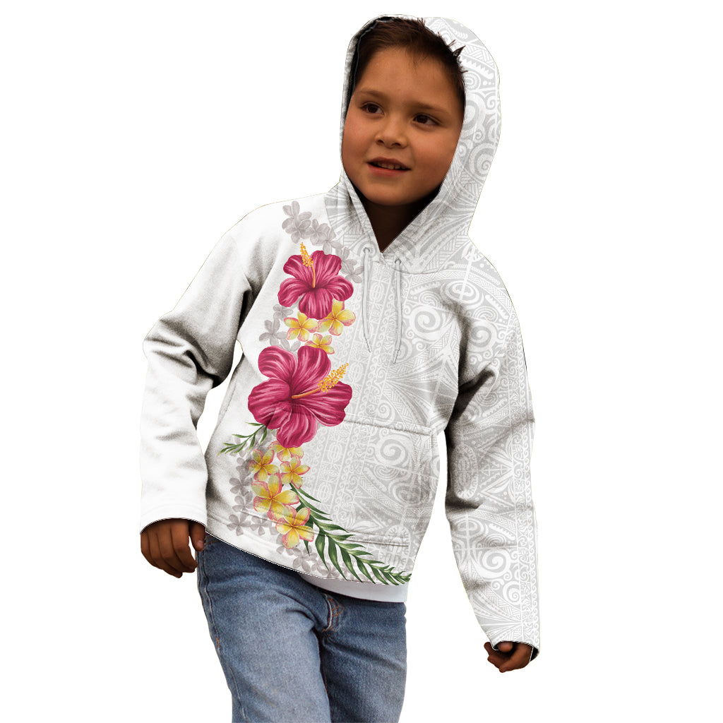 Hawaiian Plumeria and Hibiscus Kid Hoodie White Mode