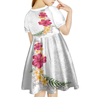 Hawaiian Plumeria and Hibiscus Kid Short Sleeve Dress White Mode