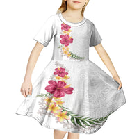 Hawaiian Plumeria and Hibiscus Kid Short Sleeve Dress White Mode
