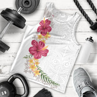 Hawaiian Plumeria and Hibiscus Men Tank Top White Mode