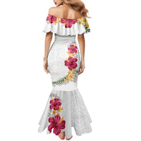 Hawaiian Plumeria and Hibiscus Mermaid Dress White Mode
