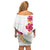 Hawaiian Plumeria and Hibiscus Off Shoulder Short Dress White Mode