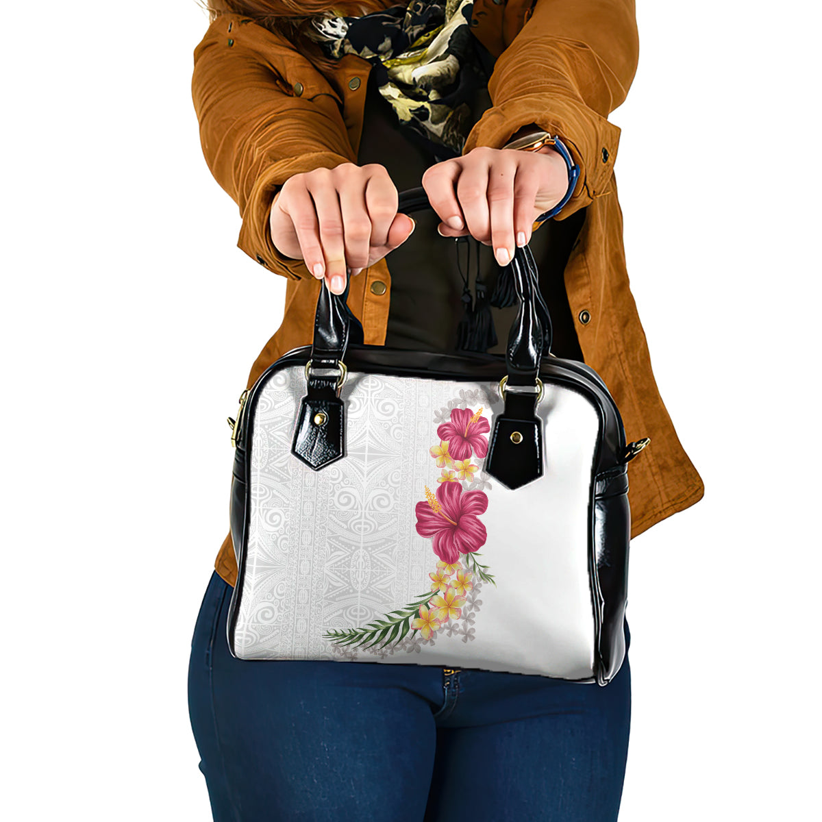 Hawaiian Plumeria and Hibiscus Shoulder Handbag White Mode