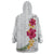 Hawaiian Plumeria and Hibiscus Wearable Blanket Hoodie White Mode