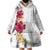 Hawaiian Plumeria and Hibiscus Wearable Blanket Hoodie White Mode