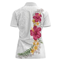 Hawaiian Plumeria and Hibiscus Women Polo Shirt White Mode