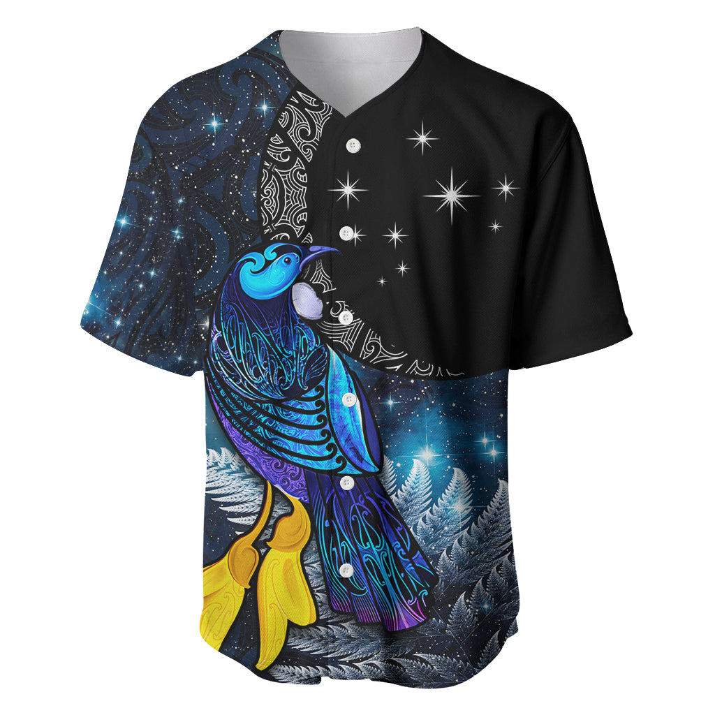 New Zealand Tui Bird Matariki Baseball Jersey Galaxy Fern With Maori Pattern