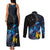 New Zealand Tui Bird Matariki Couples Matching Tank Maxi Dress and Long Sleeve Button Shirt Galaxy Fern With Maori Pattern