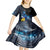 New Zealand Tui Bird Matariki Kid Short Sleeve Dress Galaxy Fern With Maori Pattern