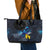 New Zealand Tui Bird Matariki Leather Tote Bag Galaxy Fern With Maori Pattern