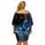 New Zealand Tui Bird Matariki Off Shoulder Short Dress Galaxy Fern With Maori Pattern