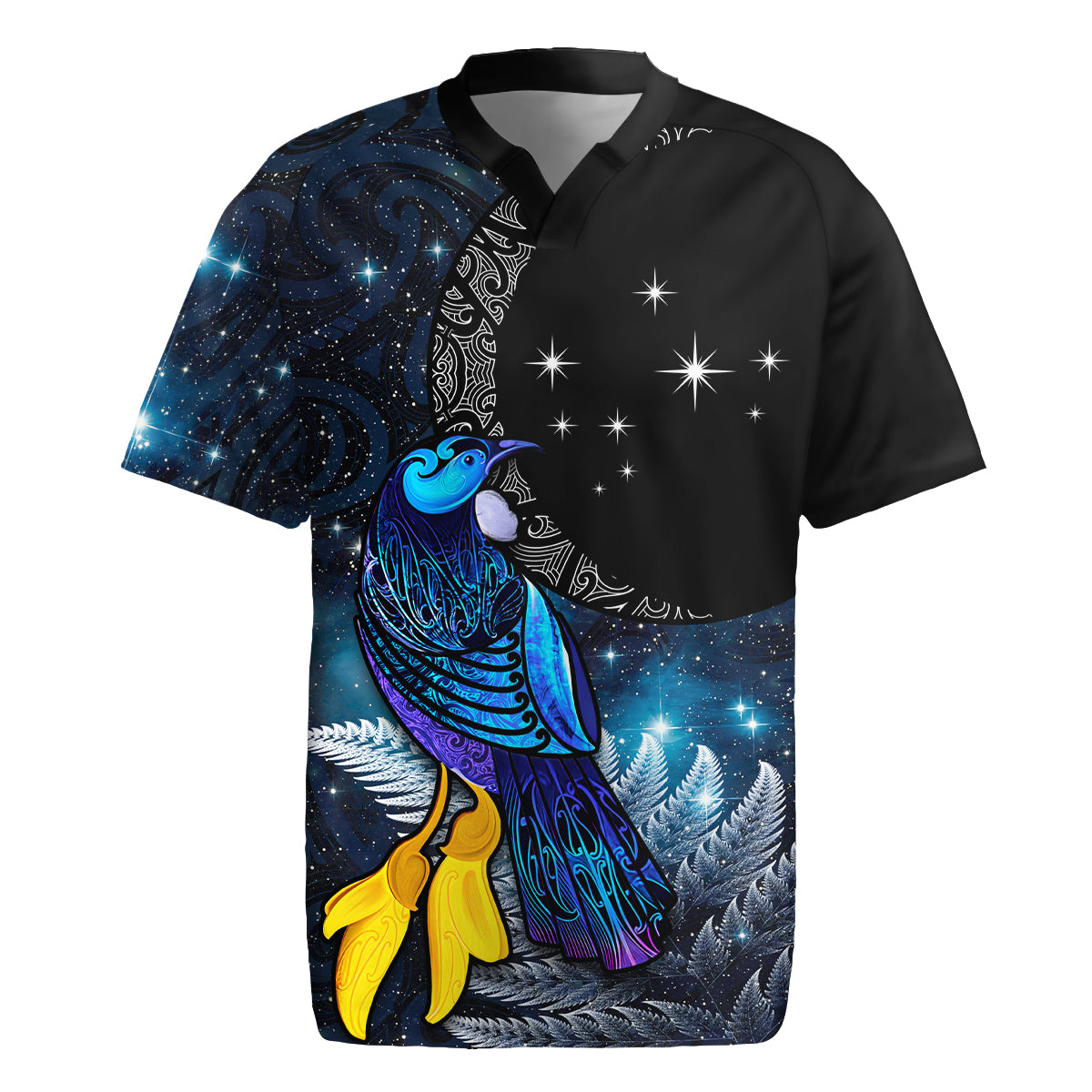 New Zealand Tui Bird Matariki Rugby Jersey Galaxy Fern With Maori Pattern