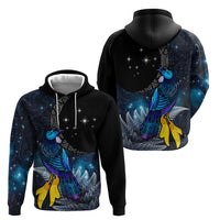 New Zealand Tui Bird Matariki Zip Hoodie Galaxy Fern With Maori Pattern