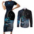 New Zealand Tui Bird Couples Matching Short Sleeve Bodycon Dress and Long Sleeve Button Shirt Matariki Poetry Pattern Galaxy Style