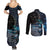 New Zealand Tui Bird Couples Matching Summer Maxi Dress and Long Sleeve Button Shirt Matariki Poetry Pattern Galaxy Style