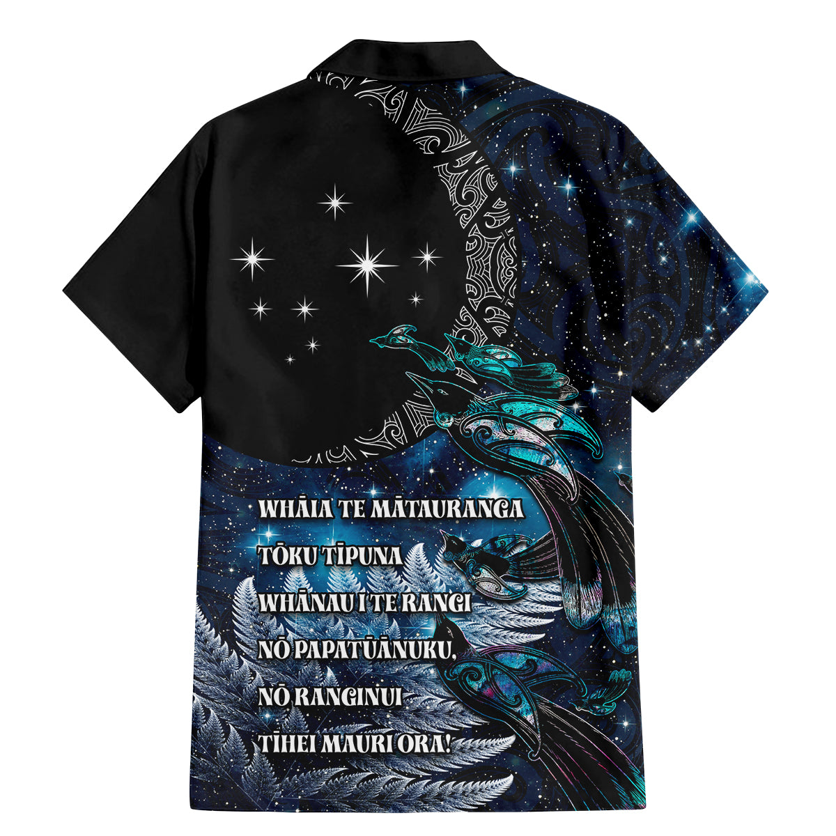 New Zealand Tui Bird Family Matching Mermaid Dress and Hawaiian Shirt Matariki Poetry Pattern Galaxy Style