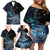 New Zealand Tui Bird Family Matching Off Shoulder Short Dress and Hawaiian Shirt Matariki Poetry Pattern Galaxy Style