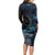 New Zealand Tui Bird Long Sleeve Bodycon Dress Matariki Poetry Pattern Galaxy Style