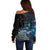 New Zealand Tui Bird Off Shoulder Sweater Matariki Poetry Pattern Galaxy Style