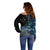 New Zealand Tui Bird Off Shoulder Sweater Matariki Poetry Pattern Galaxy Style