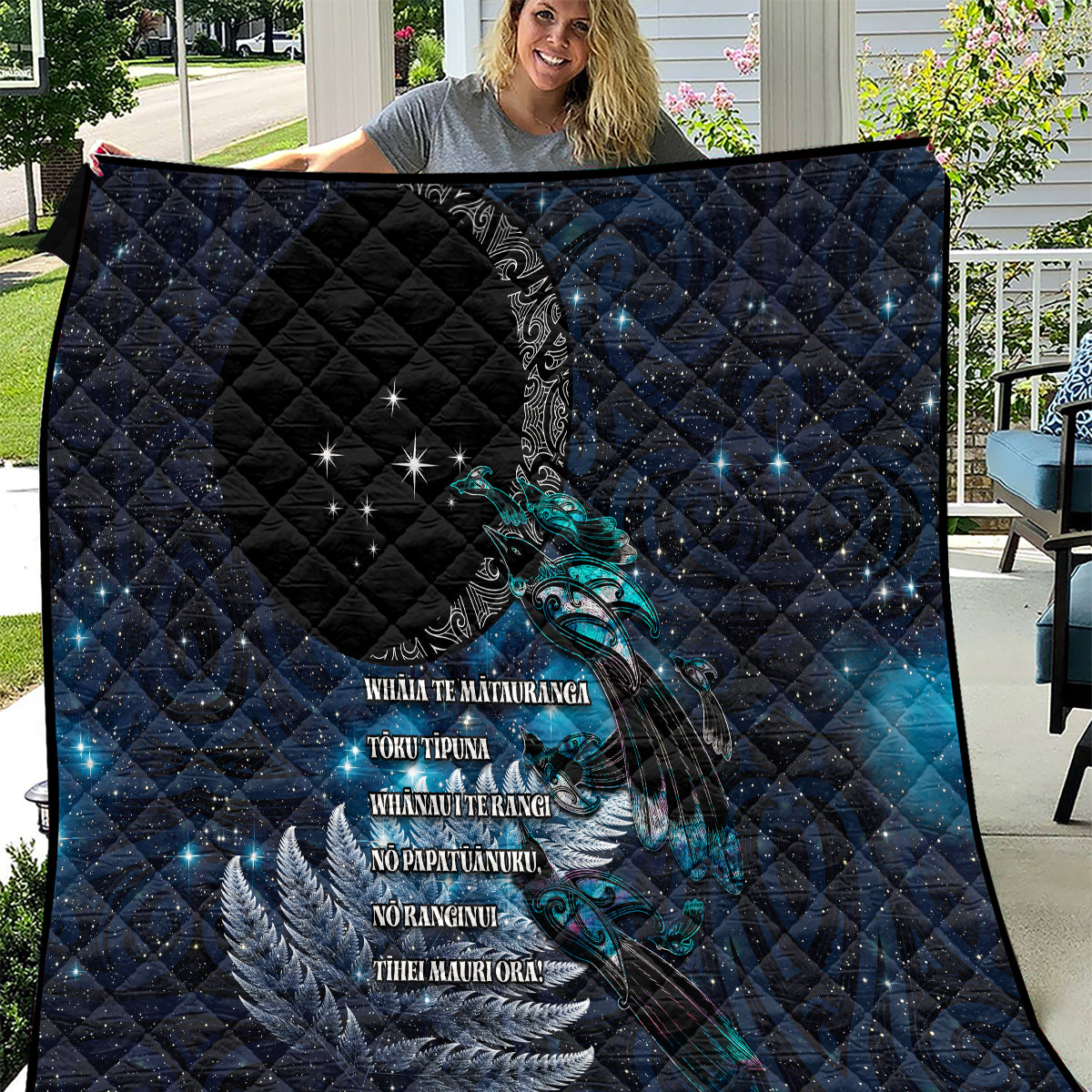 New Zealand Tui Bird Quilt Matariki Poetry Pattern Galaxy Style