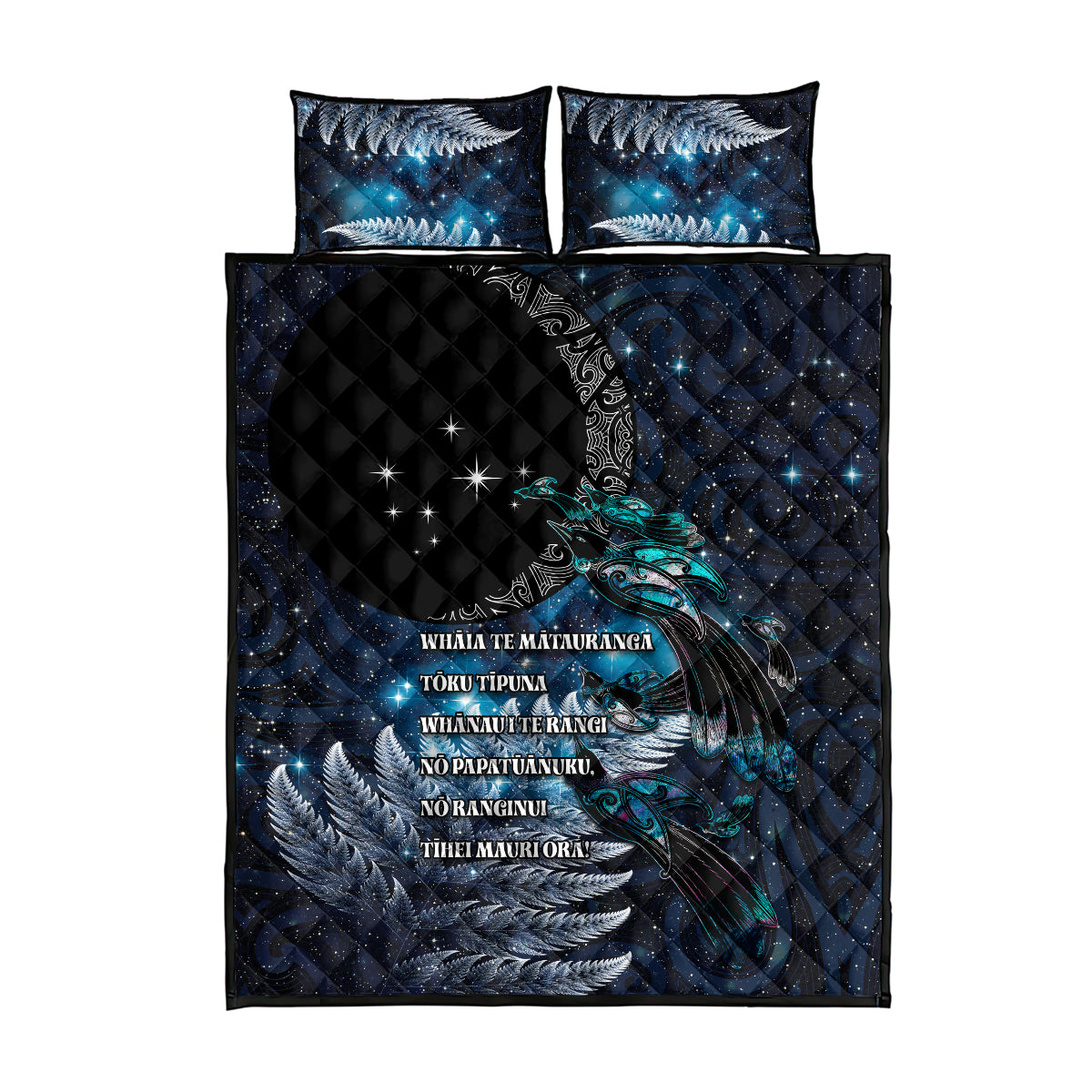 New Zealand Tui Bird Quilt Bed Set Matariki Poetry Pattern Galaxy Style