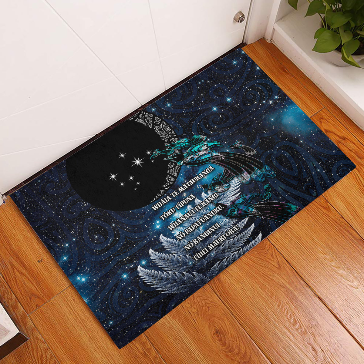 New Zealand Tui Bird Rubber Doormat Matariki Poetry Pattern Galaxy Style