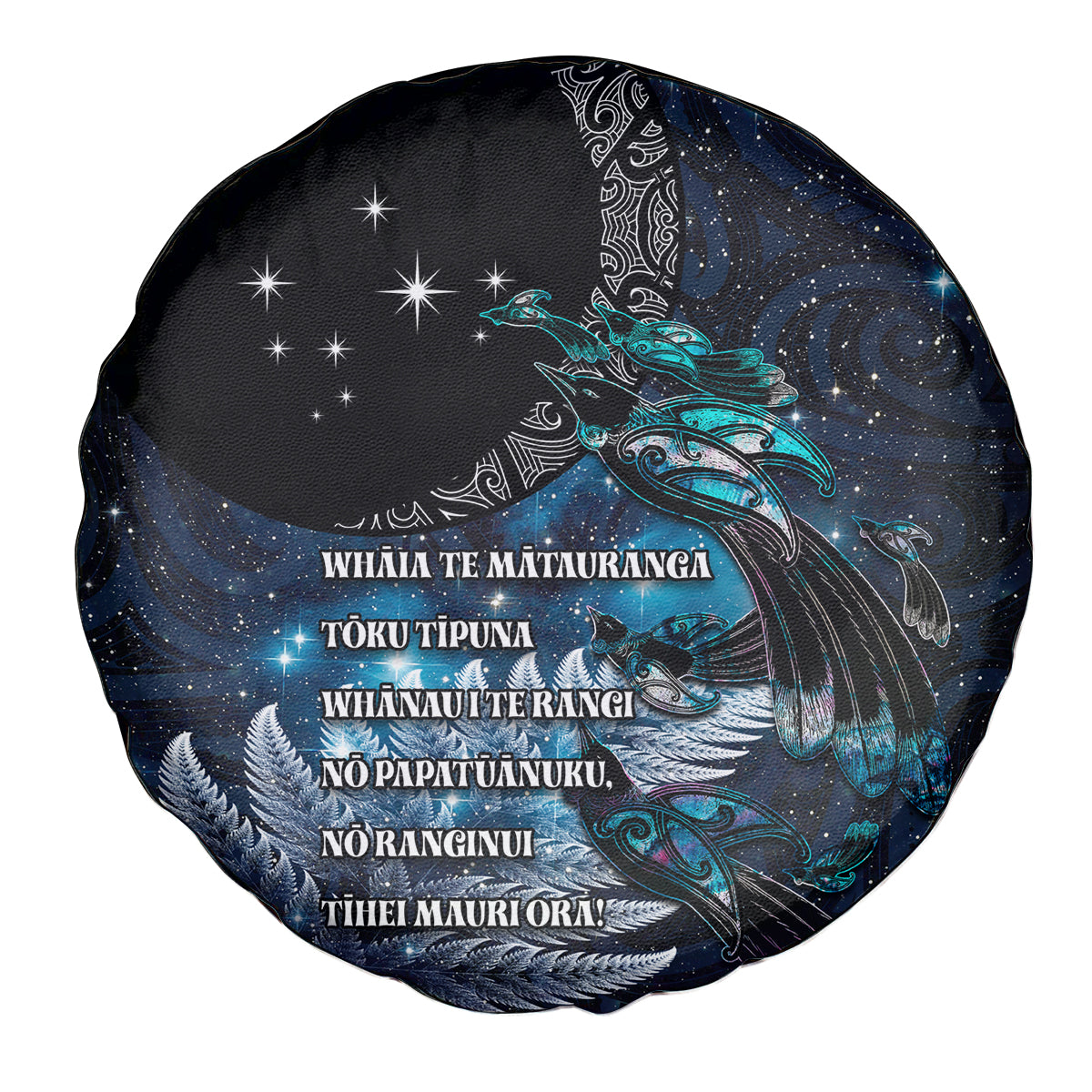 New Zealand Tui Bird Spare Tire Cover Matariki Poetry Pattern Galaxy Style