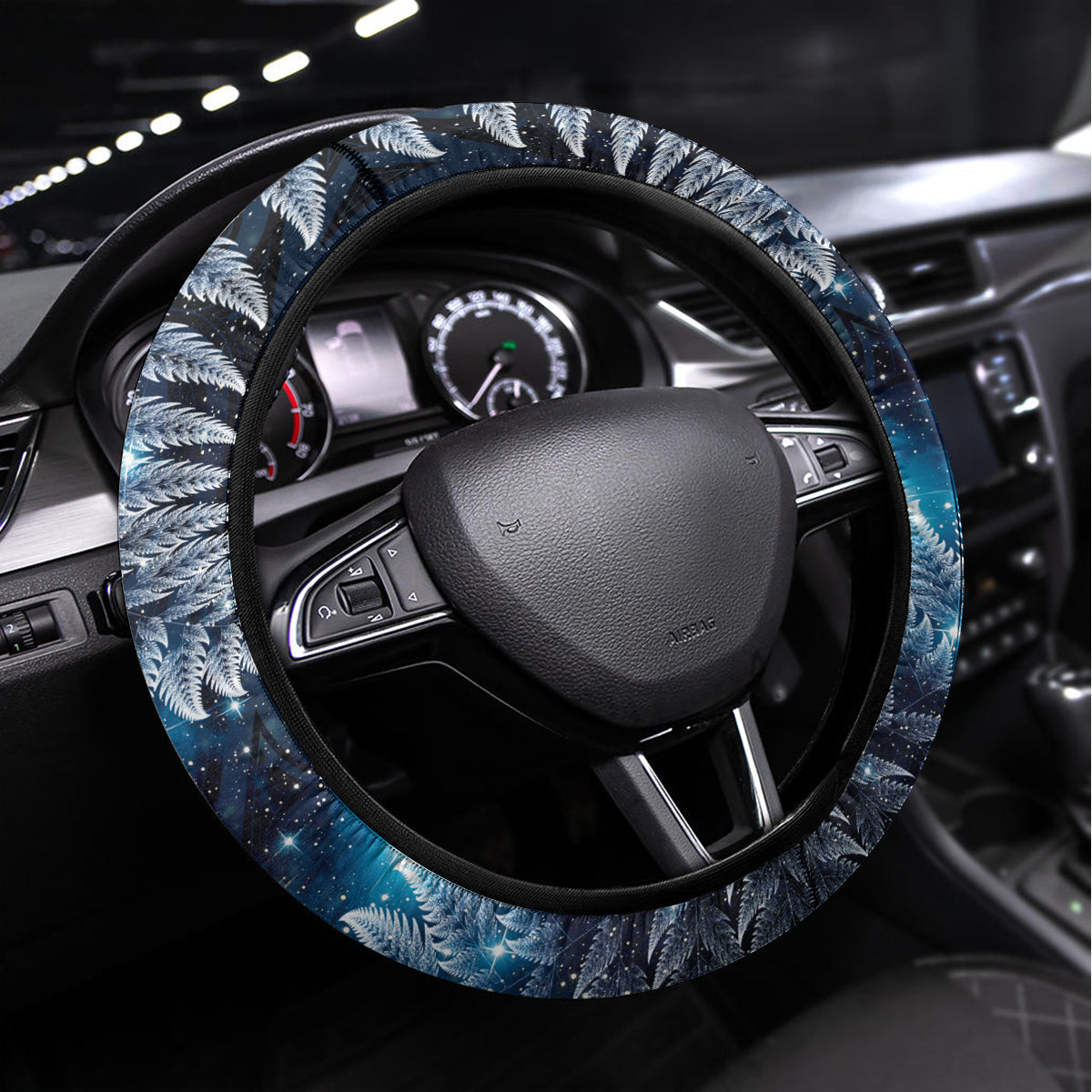 New Zealand Tui Bird Steering Wheel Cover Matariki Poetry Pattern Galaxy Style