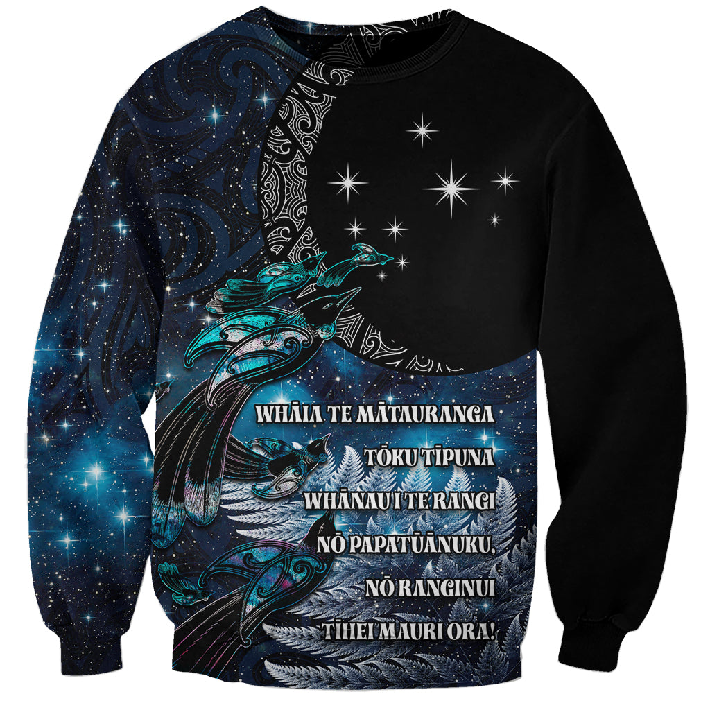 New Zealand Tui Bird Sweatshirt Matariki Poetry Pattern Galaxy Style