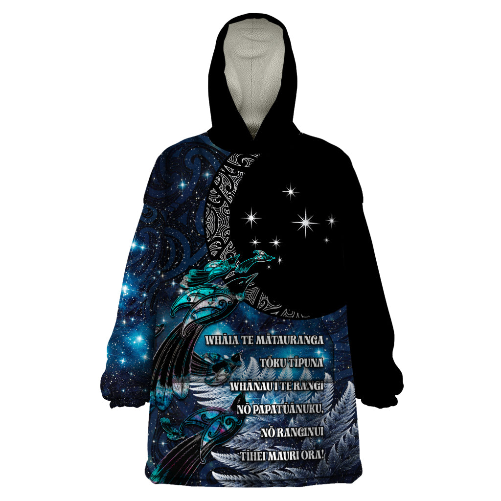 New Zealand Tui Bird Wearable Blanket Hoodie Matariki Poetry Pattern Galaxy Style